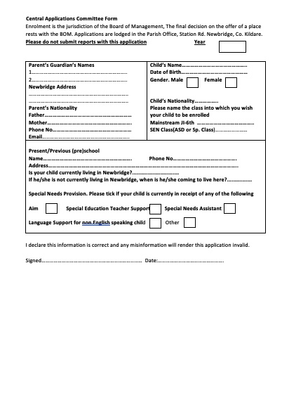 Central Applications Form – St Conleth Infant School